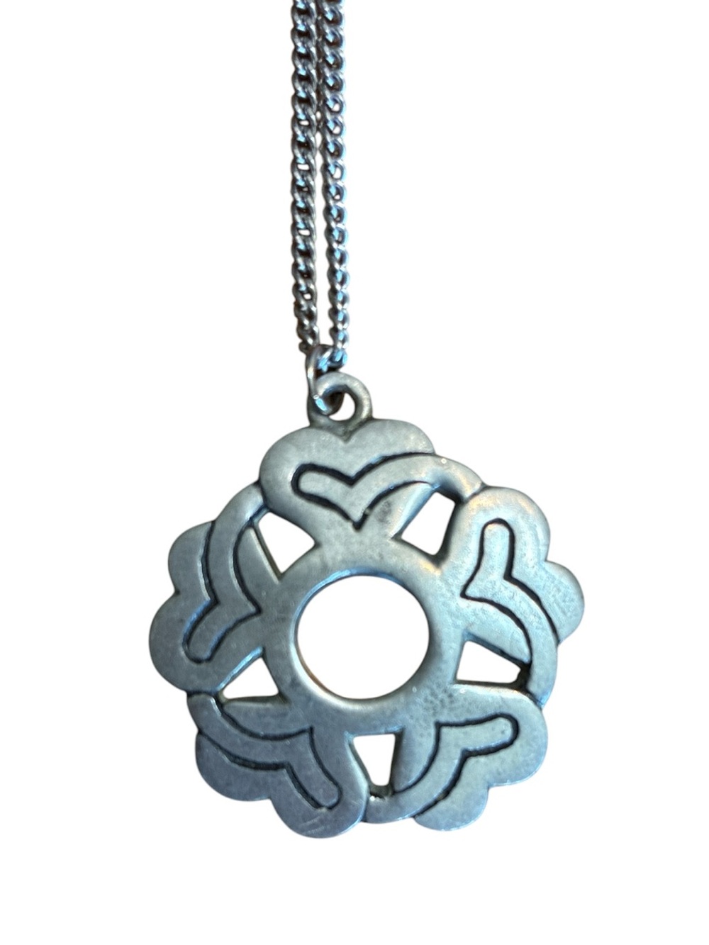 St Justin Pewter Floral Cutout Pendant Necklace
